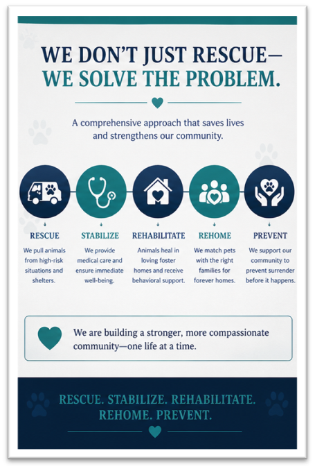 We Don't Just Rescue โ We Solve the Problem. Rescue โ Stabilize โ Rehabilitate โ Rehome โ Prevent